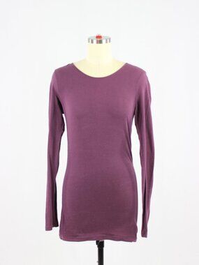 JAMES PERSE Eggplant Purple Pima Cotton Jersey Round Neck Long T-Shirt, Size 2/M